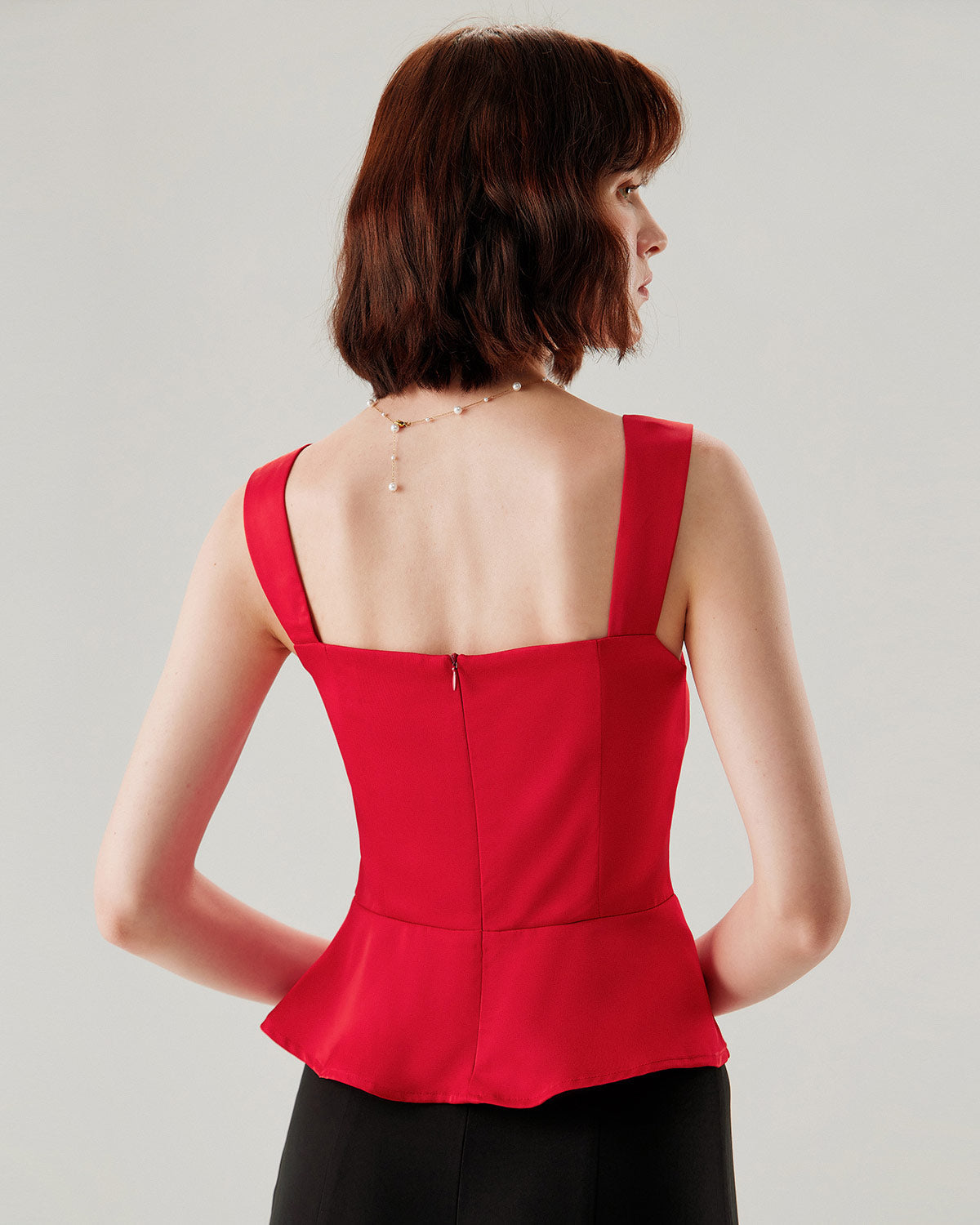 Red Sweetheart Neck Ruffle Tank Top
