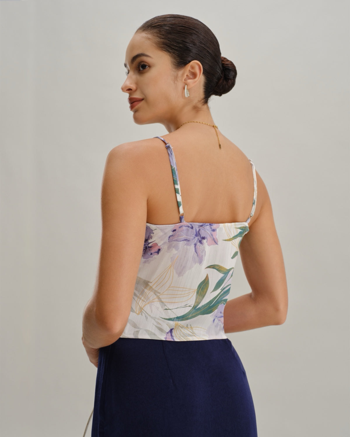 Green Floral Backless Camisole