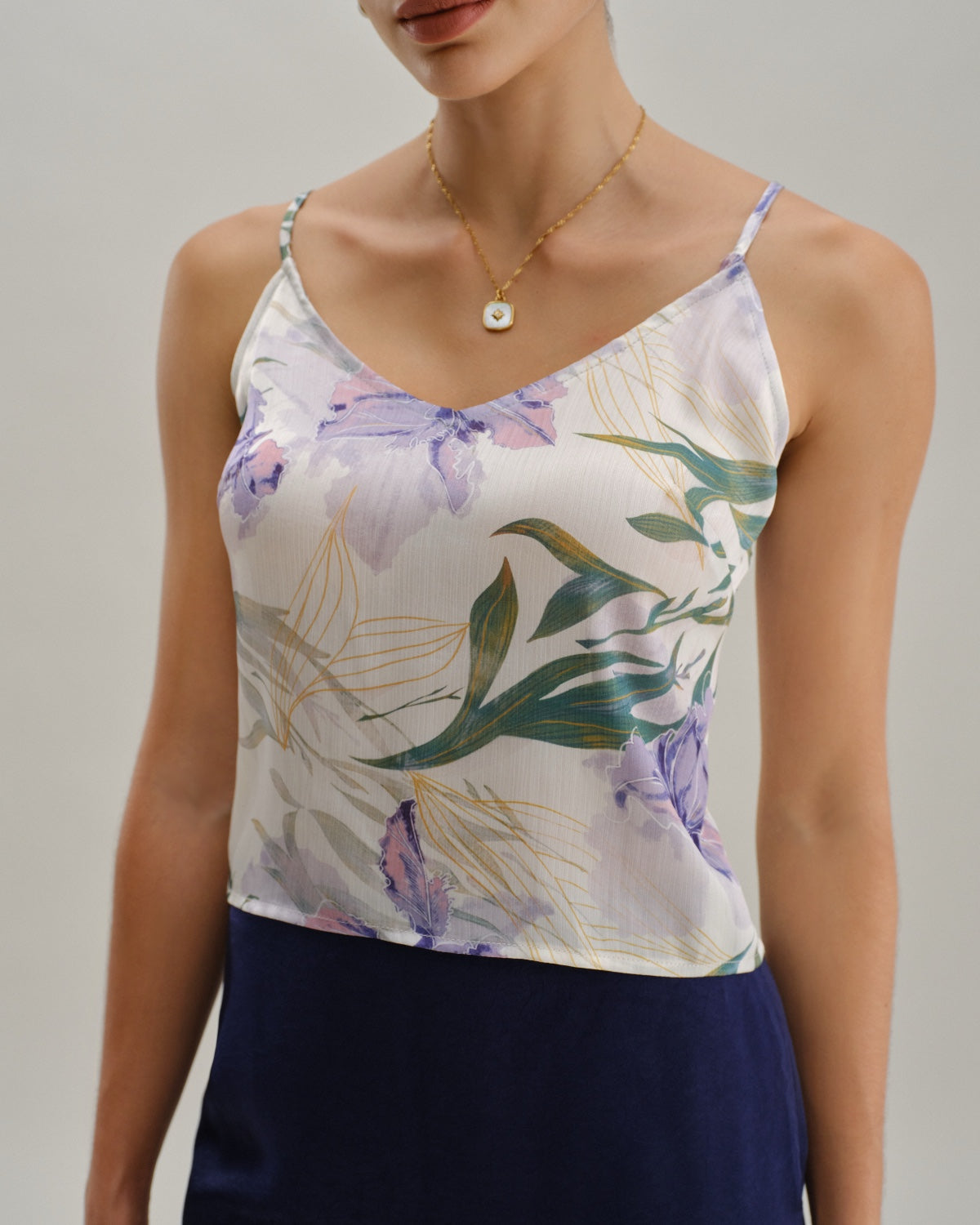 Green Floral Backless Camisole