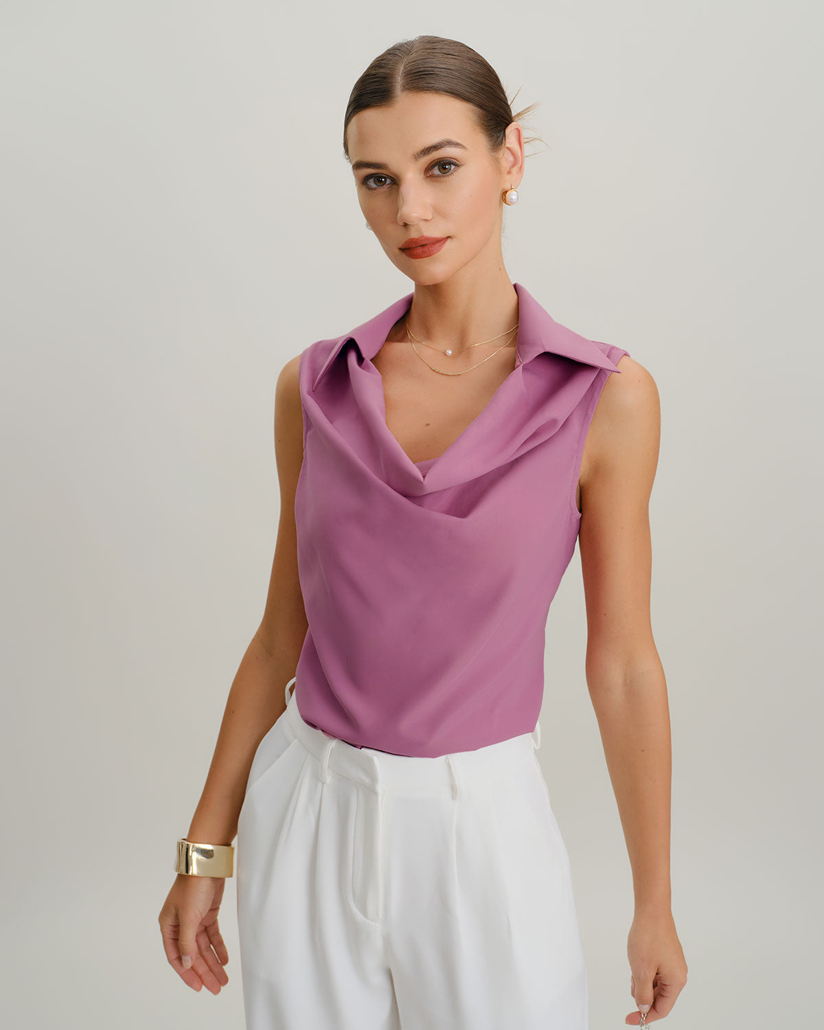 Purple Cowl Neck Tank Top