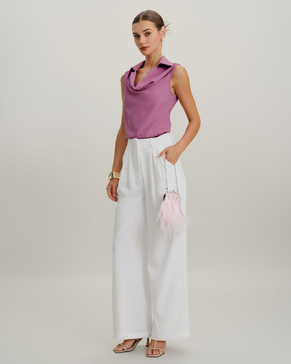 Purple Cowl Neck Tank Top