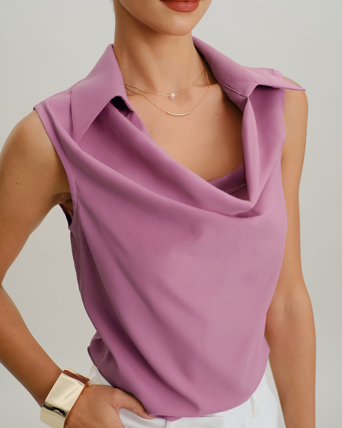 Purple Cowl Neck Tank Top