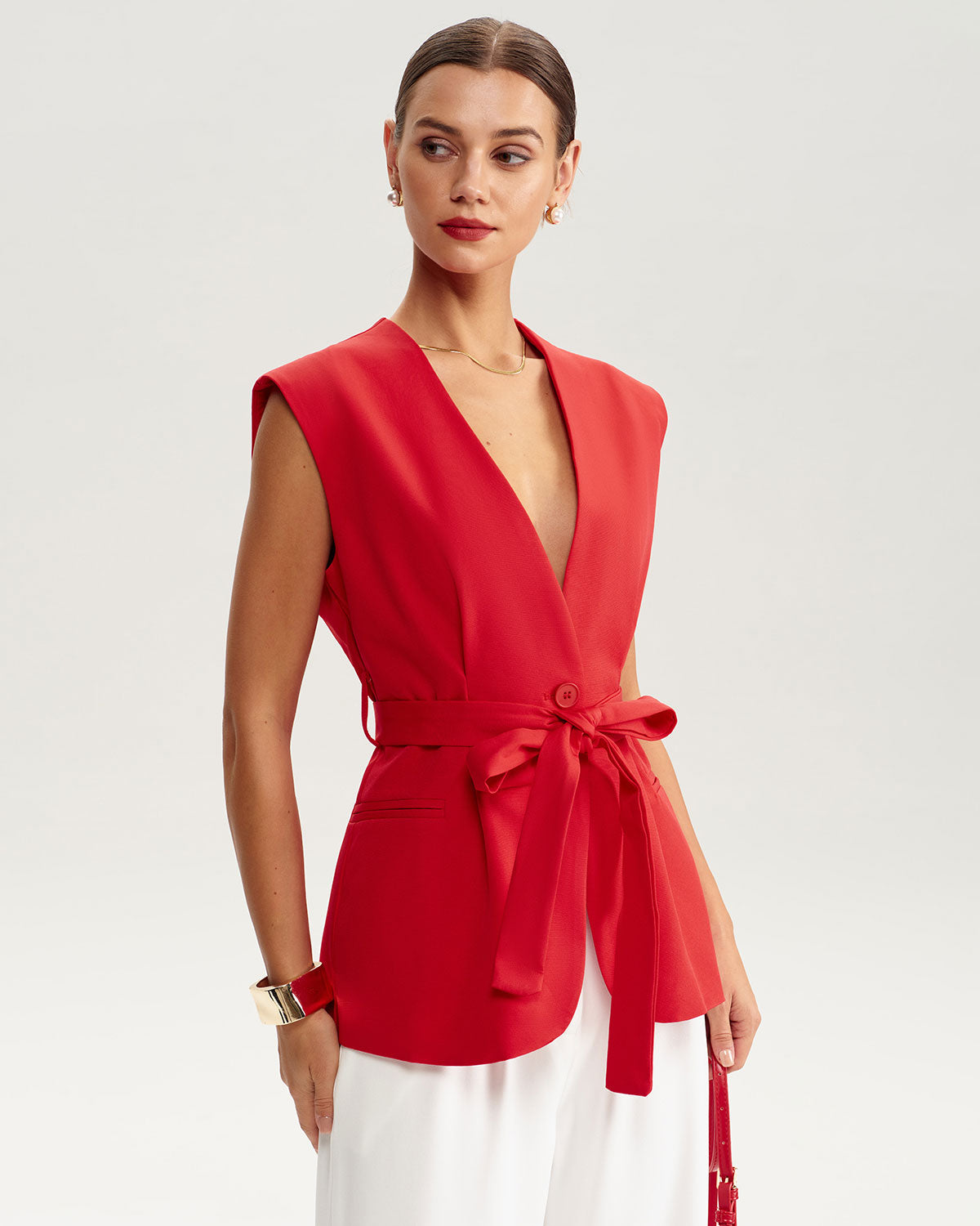 Red V Neck Pocket Vest