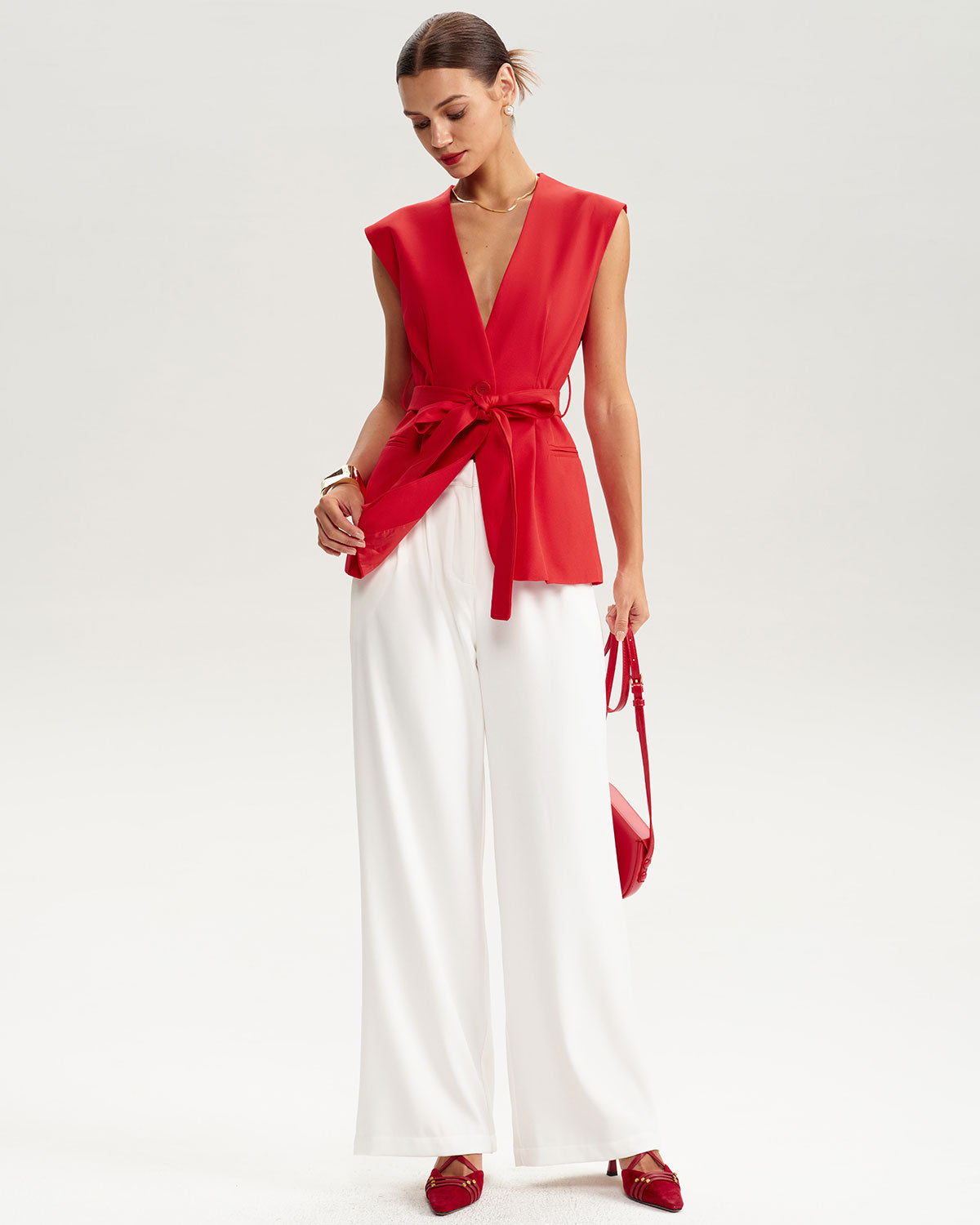 Red V Neck Pocket Vest