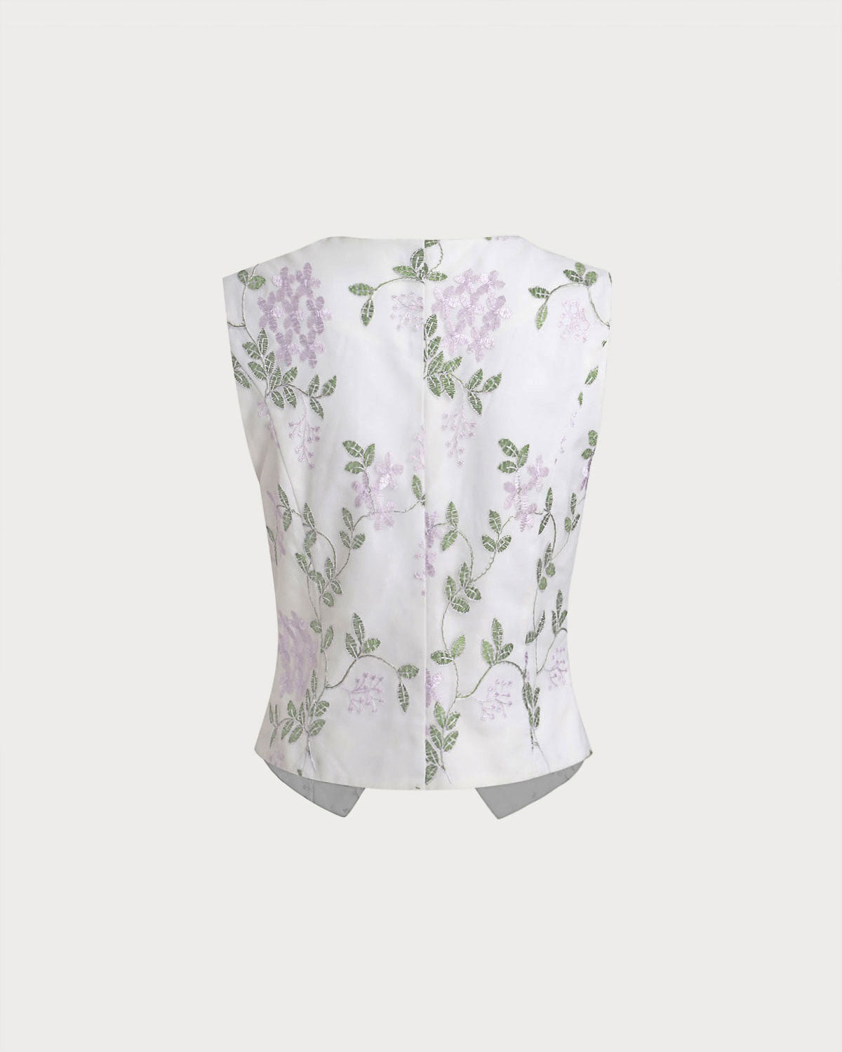 White Embroidery V Neck Button Vest