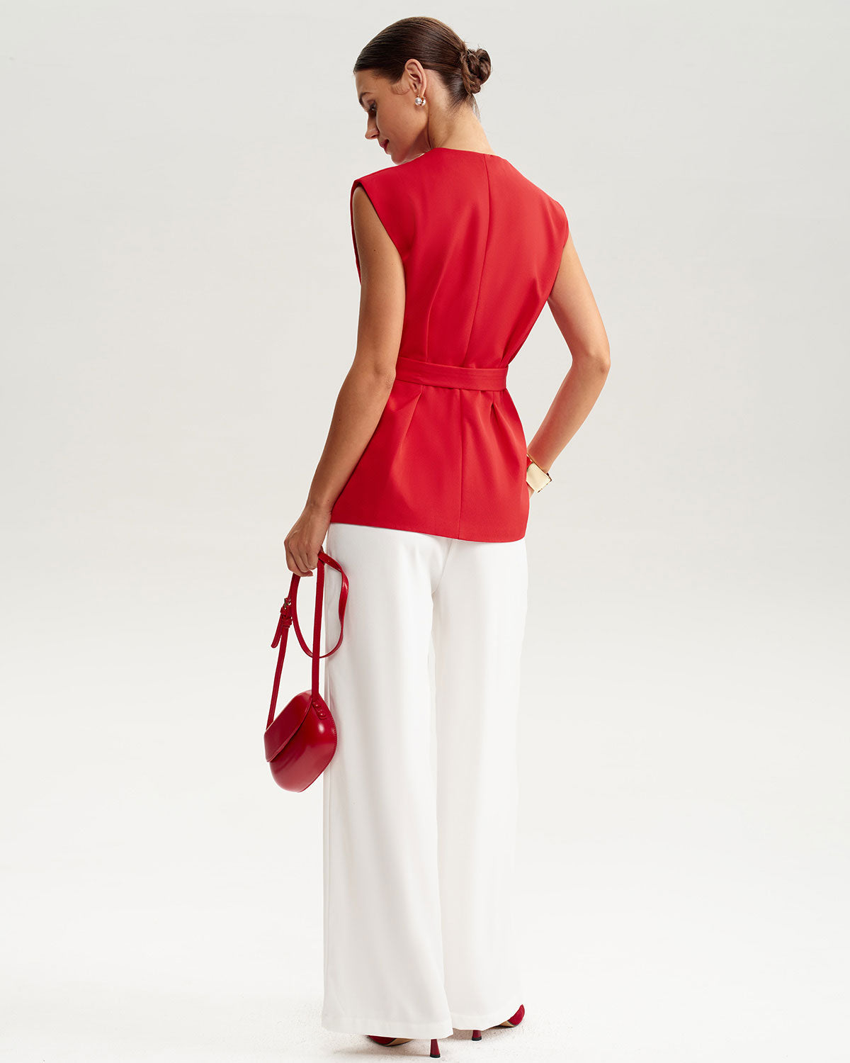 Red V Neck Pocket Vest