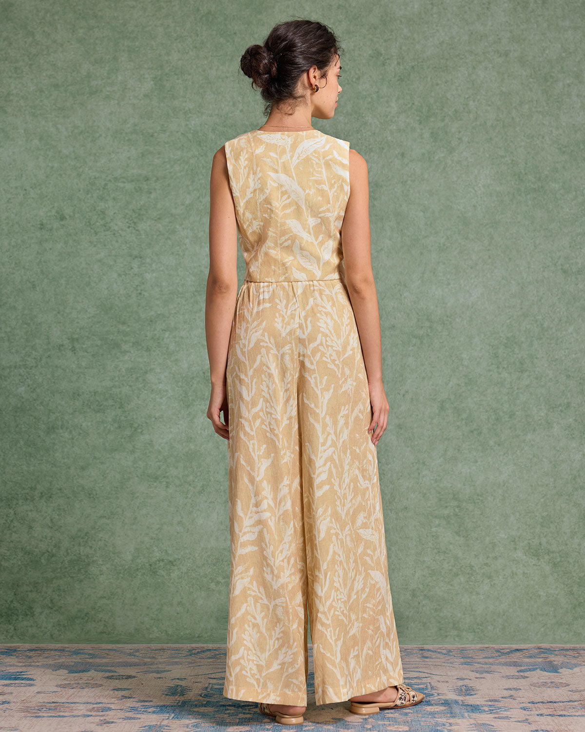 Yellow Floral V Neck Vest