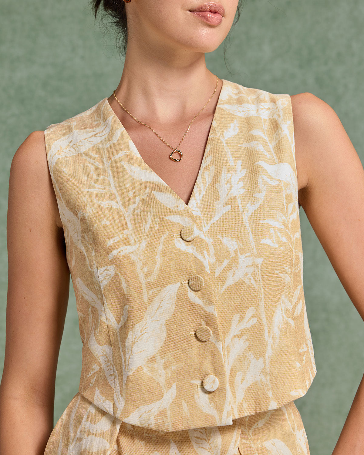 Yellow Floral V Neck Vest